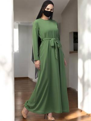 Green a line abaya with pockets in firdaus 3