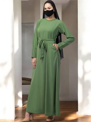 Green a line abaya with pockets in firdaus 4