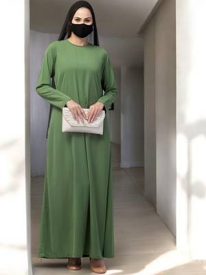 Green a line abaya with pockets in firdaus 5