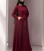maroon a line abaya with pockets in firdaus