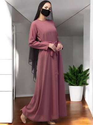 Pink a line abaya with pockets in firdaus 3