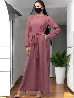 Pink a line abaya with pockets in firdaus 4