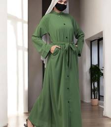 Green front open abaya in firdaus  with pockets