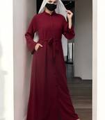 Maroon front open abaya in firdaus  with pockets