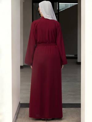 Maroon front open abaya in firdaus  with pockets 2
