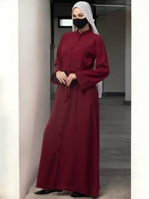 Maroon front open abaya in firdaus  with pockets 3