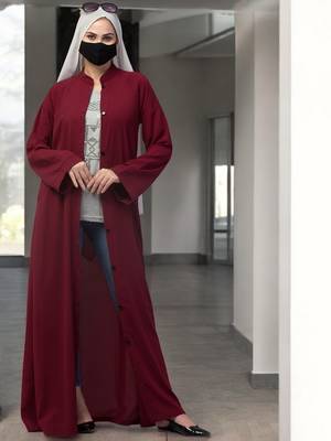 Maroon front open abaya in firdaus  with pockets 5