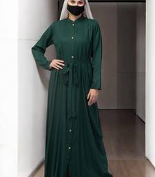 Green front open abaya in rayon  with pockets
