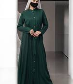 Green front open abaya in rayon  with pockets