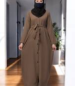 khaki front open abaya with matching  belt