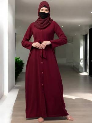 Maroon front open abaya with matching  belt 1