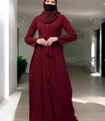 Maroon front open abaya with matching  belt