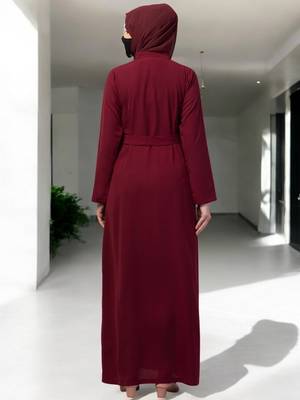 Maroon front open abaya with matching  belt 2