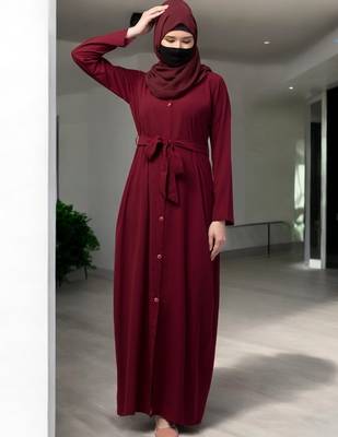 Maroon front open abaya with matching  belt 3