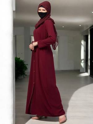 Maroon front open abaya with matching  belt 5