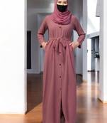 Pink front open abaya with matching  belt
