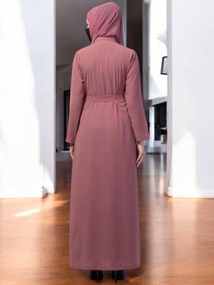 Pink front open abaya with matching  belt 2
