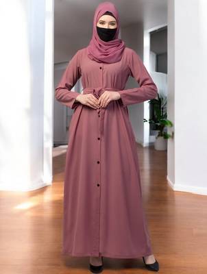 Pink front open abaya with matching  belt 3