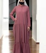 Pink front open and multi layered abaya dress