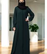 Green front open abaya with cuff & placket