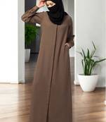 Khaki front open abaya with cuff & placket