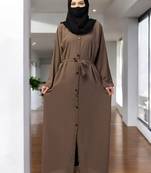 Khaki front open abaya with kimono sleeves & belt