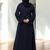Navy-blue front open abaya with kimono sleeves & belt