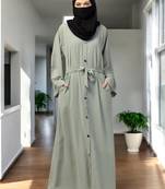 Sea-green front open abaya with kimono sleeves & belt