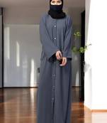Grey front open abaya with kimono sleeves