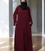 Maroon front open abaya with kimono sleeves