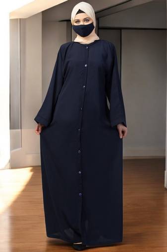 Navy-blue front open abaya with kimono sleeves
