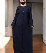 Navy-blue front open abaya with kimono sleeves