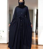Navy-blue front open- designer abaya with pleats