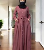 Pink front open- designer abaya with pleats