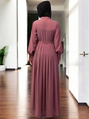 Pink front open- designer abaya with pleats 2