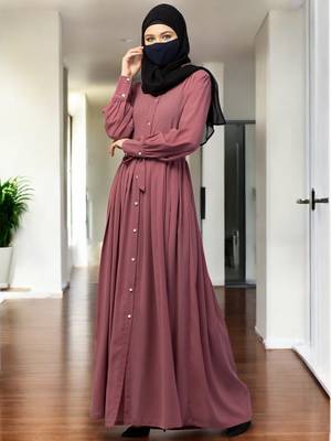 Pink front open- designer abaya with pleats 3