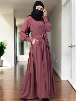 Pink front open- designer abaya with pleats 4