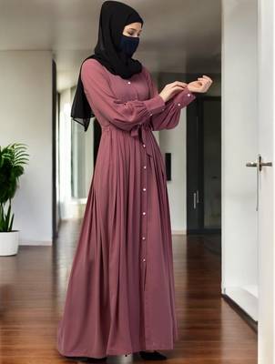 Pink front open- designer abaya with pleats 5