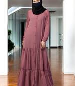 Pink front open- designer abaya with gathered layers