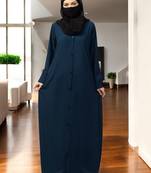 Teal front open abaya with cuffed sleeves
