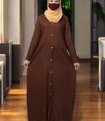 Brown elegant front open abaya dress with wooden button