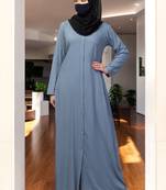 Grey elegant front open abaya dress with wooden button