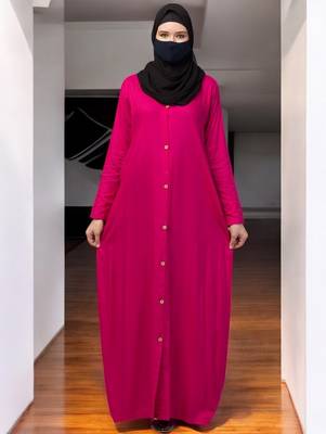 Magenta elegant front open abaya dress with wooden button 1