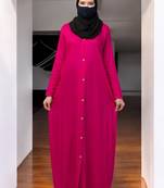 Magenta elegant front open abaya dress with wooden button