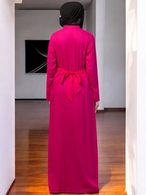Magenta elegant front open abaya dress with wooden button 2