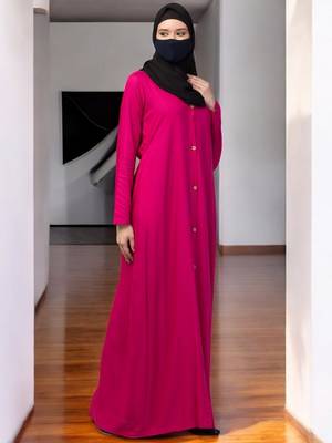 Magenta elegant front open abaya dress with wooden button 5