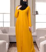 Mustard elegant front open abaya dress with wooden button