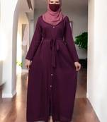 Purple elegant front open abaya dress with wooden button and  belt
