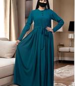 Teal abaya dress with buttons on yoke and sleeves-falls loose from chest