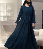 Teal multi layered abaya dress with belt & elasticated bell sleeves